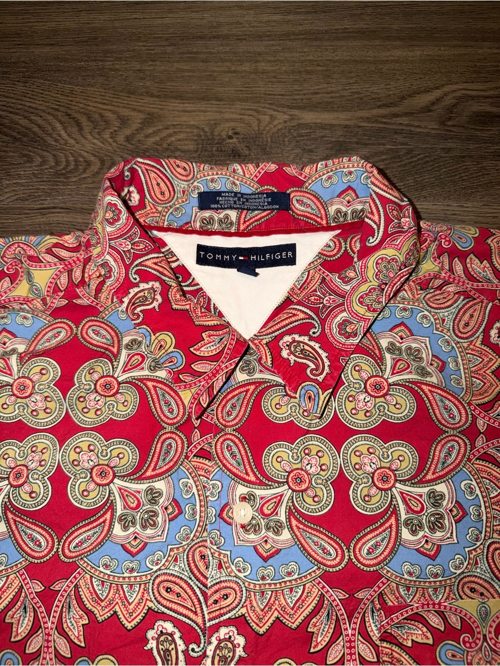 Vintage Tommy Hilfiger Shirt Mens XXL Red Paisley Short Sleeve Button Up Shirt